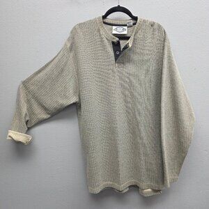 Box Office Shirt Mens XL Beige Henley Waffle Knit Thermal Long Sleeve Casual